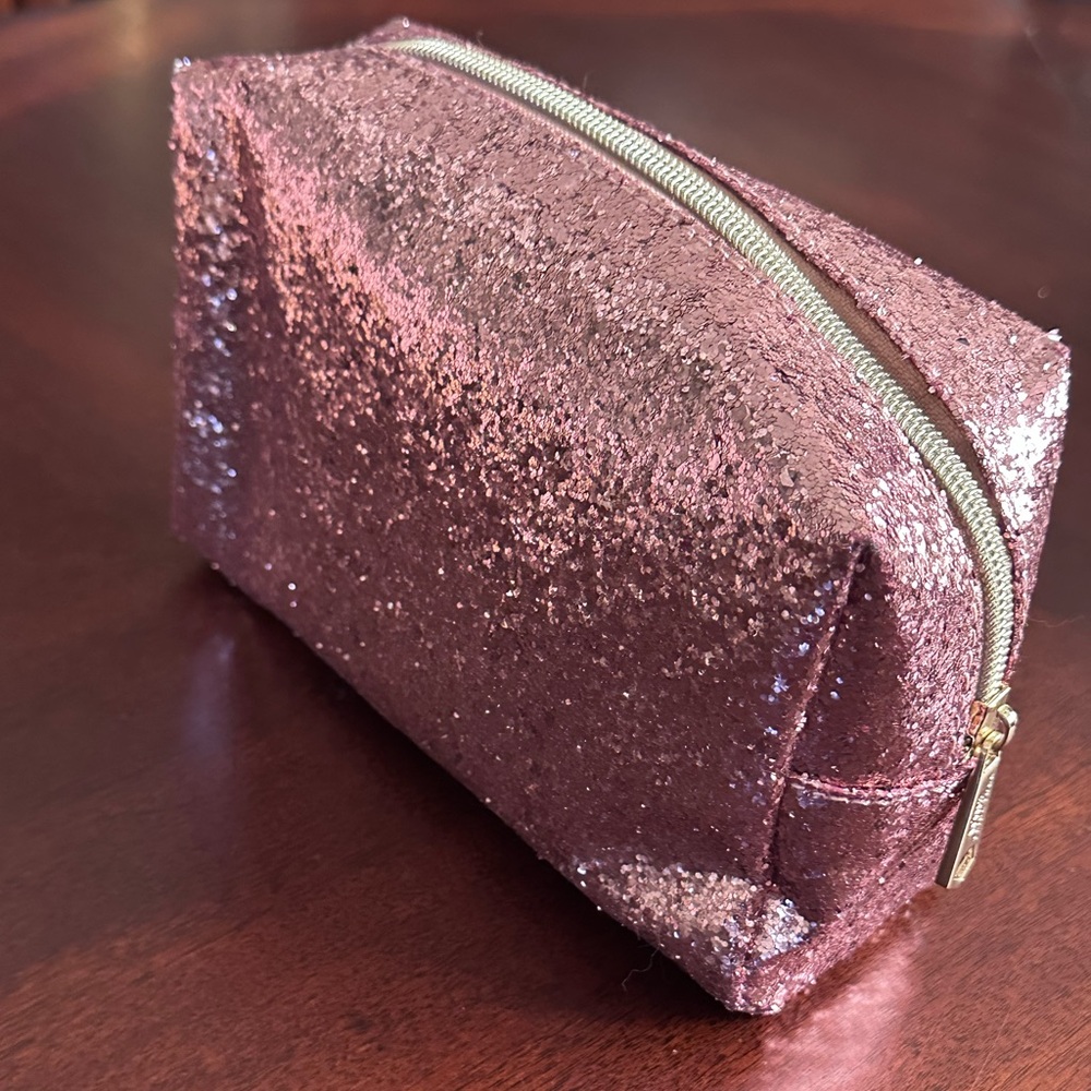 Trina Turk Rose Gold Bling Sparkly Glitter Makeup Bag UNUSED